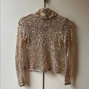 H&M EDITION Sequin Embellished Gold Mesh Mockneck Top XS